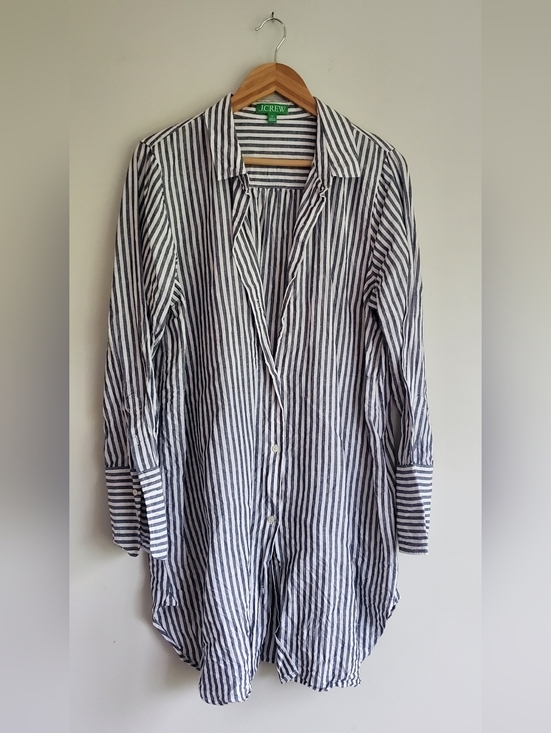 J. Crew Other - J. Crew Navy and White Vertical Linen Striped Shirt Dress Size XL